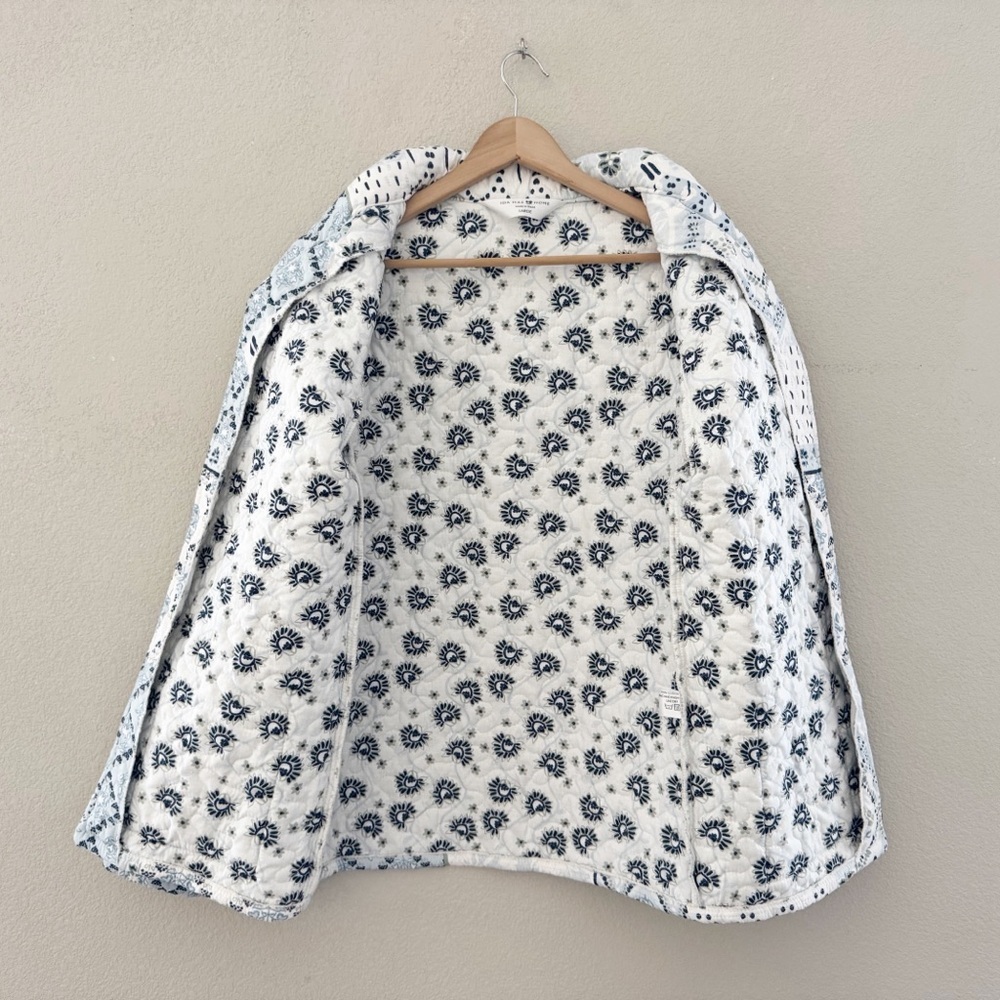 Ida Mae Home Quilted Jacket Large White Blue Patchwork Floral Cottagecore Boho - Picture 6 of 12